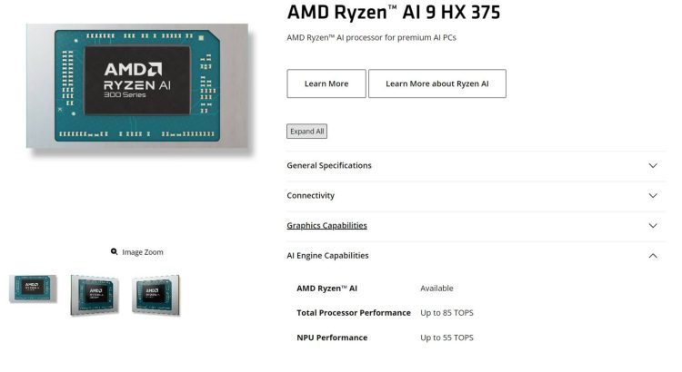 مشخصات تراشه هوش مصنوعی AMD Ryzen AI 9 HX 375