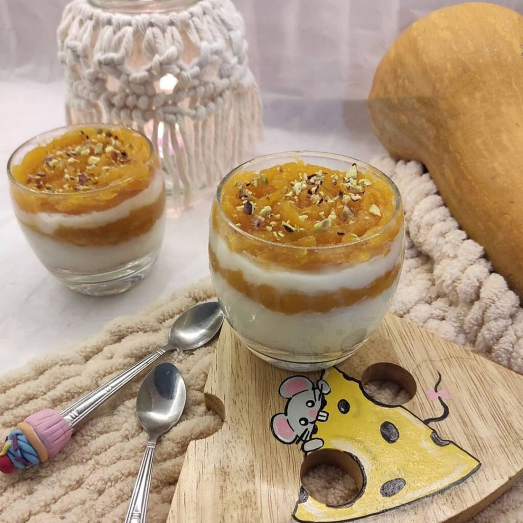 طرز تهیه دسر کدو حلوایی سه رنگ با بیسکویت