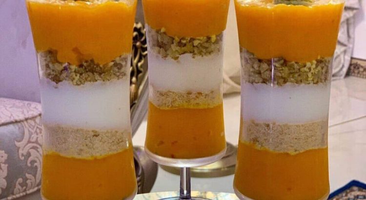 طرز تهیه دسر کدو حلوایی سه رنگ با بیسکویت
